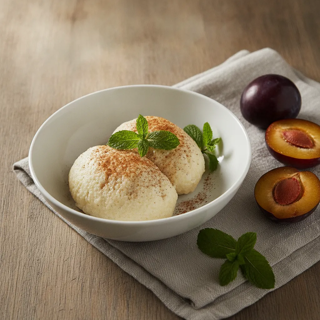 Light Czech Cottage Cheese Plum Dumplings (Tvarohové Knedlíky se Švestkami)