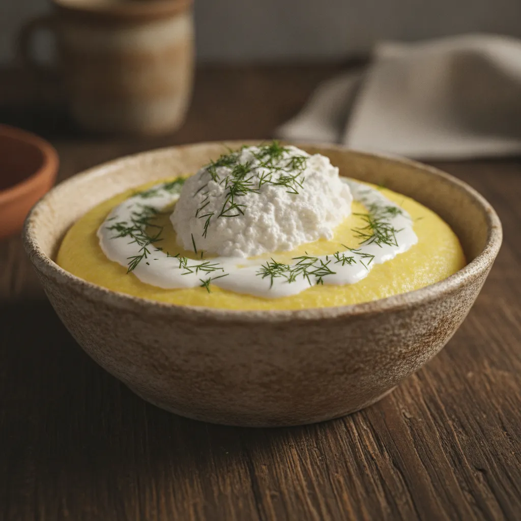 Light Romanian Mămăligă with Cottage Cheese & Kefir