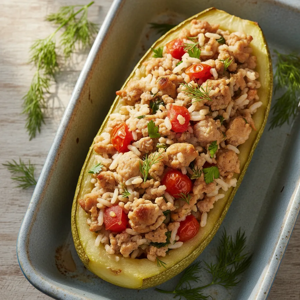 Light Romanian Stuffed Zucchini with Lean Chicken & Herbs
